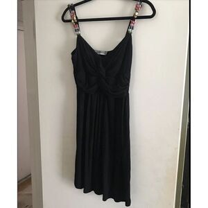 Black Wrap Bodice Beaded Strap Dress Sz M